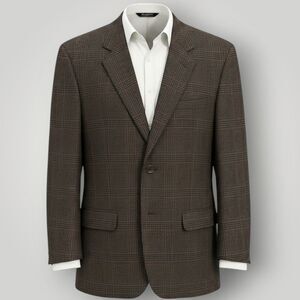 JOS A BANK Men's Blazer Sport Coat Two Button Suit Jacket 44R Brown Wool Plaid